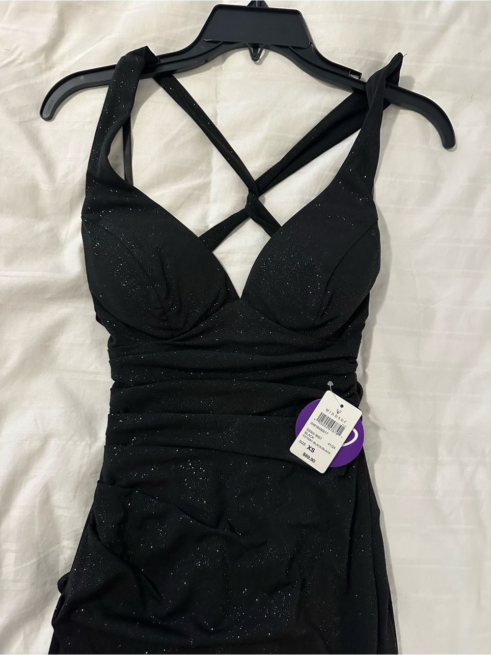 Windsor Black Sparkle Crisscross Tankini Top